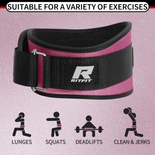 RitFit Weight Lifting Belt 6 Inch for Squats Deadlift Strength Training - color: Pink, size: S(26"-32")