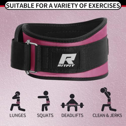 RitFit Weight Lifting Belt 6 Inch for Squats Deadlift Strength Training - color: Pink, size: S(26"-32")