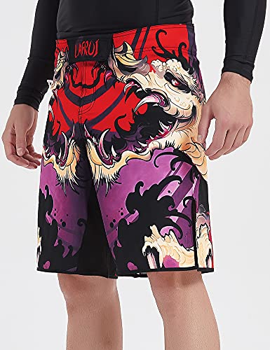 LAFROI Mens MMA Cross Training Boxing Shorts Trunks Fight Wear with Drawstring and Pocket-QJK01 - color: Blood Moon, size: Large