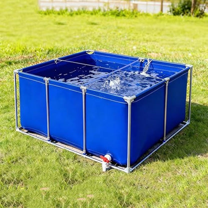 Foldable Canvas Fish Pond Tank, Above Ground Fish Pond Koi Goldfish Turtle Breeding Pool, Portable Indoor Outdoor Aquarium, Ornamental Water Storage Tank with Metal Frame & Drain Valve - size: 1x1x0.5m