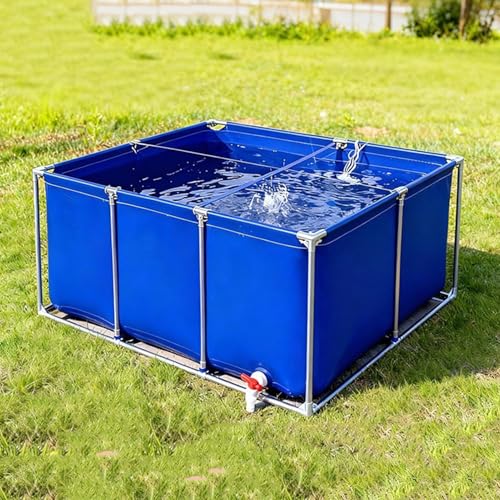 Foldable Canvas Fish Pond Tank, Above Ground Fish Pond Koi Goldfish Turtle Breeding Pool, Portable Indoor Outdoor Aquarium, Ornamental Water Storage Tank with Metal Frame & Drain Valve - size: 1x1x0.5m