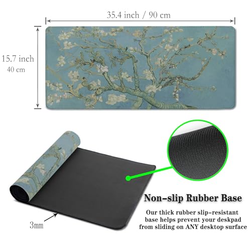 Big Mouse Pad Modern Desk Pad Computer Desk Mats Large Mouse Pads Large Mousepad Waterproof Non-Slip Rubber Base 35.4 X 15.7 for Game Office, Vincent Almond Blossom - color: Vincent Almond Blossom