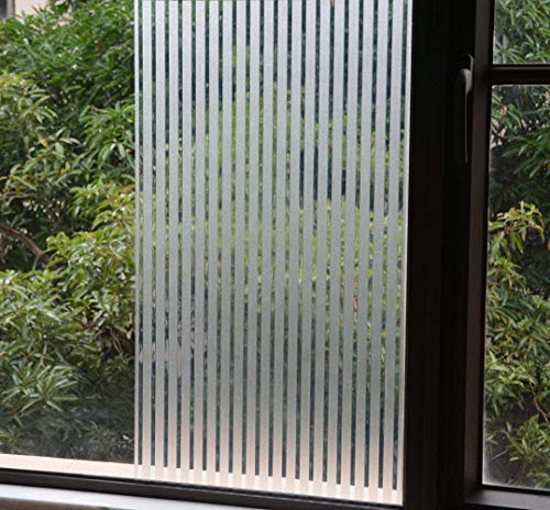 VSUDO 2 Rolls 35.4" by 78.7" Privacy Window Film, Frosted Stripe Pattern Window Tint, Static Cling Window Glass Sticker for Home (38.75 Sq. Ft Total)