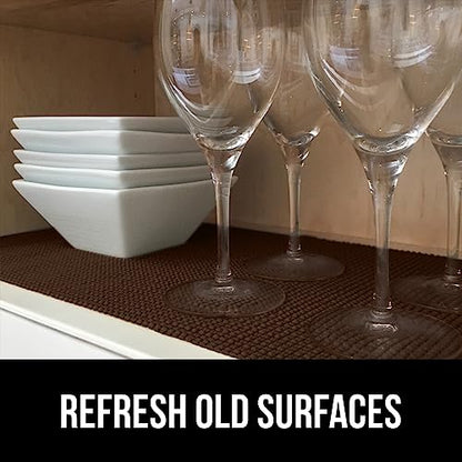GORILLA GRIP powerGRIP Drawer Shelf and Cabinet Liner, Thick Strong Hold, Non-Adhesive Liners Protect Kitchen Cabinets and Cupboard, Bathroom Drawers, Easy Install, Breathable Mat, 12" x10', Chocolate - color: Chocolate, style: 12" x 10'