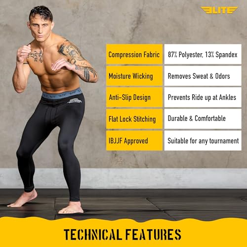 Elite Sports Men’s BJJ Spats Leggings Tights, Best Jiu Jitsu MMA no Gi spat Compression Pants for Men - size: XX-Large