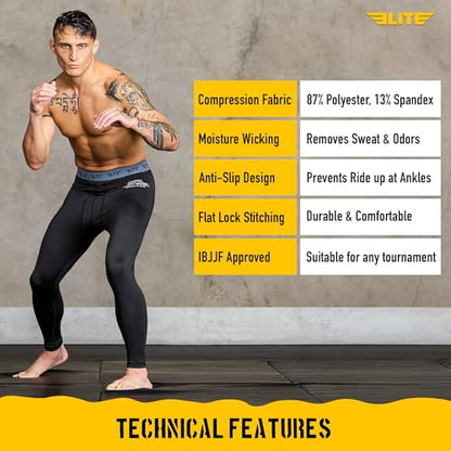 Elite Sports Men’s BJJ Spats Leggings Tights, Best Jiu Jitsu MMA no Gi spat Compression Pants for Men - size: XX-Large