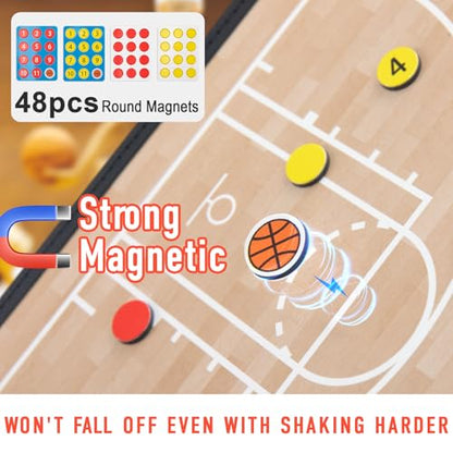 WISYOK Basketball Lineup Board, Magnetic, Foldable | 48 Cards, 2 Markers, Leather Covered, Portable Clipboard for Coaches, Game Strategy and Training - style: Basketball Leather