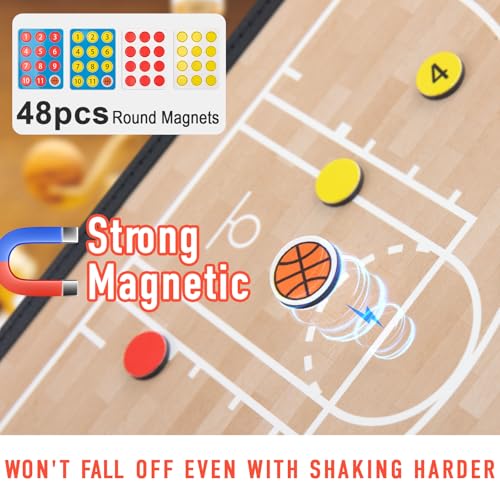 WISYOK Basketball Lineup Board, Magnetic, Foldable | 48 Cards, 2 Markers, Leather Covered, Portable Clipboard for Coaches, Game Strategy and Training - style: Basketball Leather