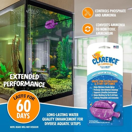 Clarence the Clarifier Fish - 1 pk, Purple - Aquarium Treatment, Clear Cloudy Fresh-Saltwater, Fish-Plant Safe, 10gal Tank Maintenance Each