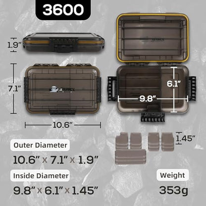 RUNCL Fishing Tackle Box, Waterproof Tray for Jigs Lures, Thicker Floating Tackle Utility Box with Adjustable Dividers, 3600/3700/Large 3700 Size - color: 1PC 3600