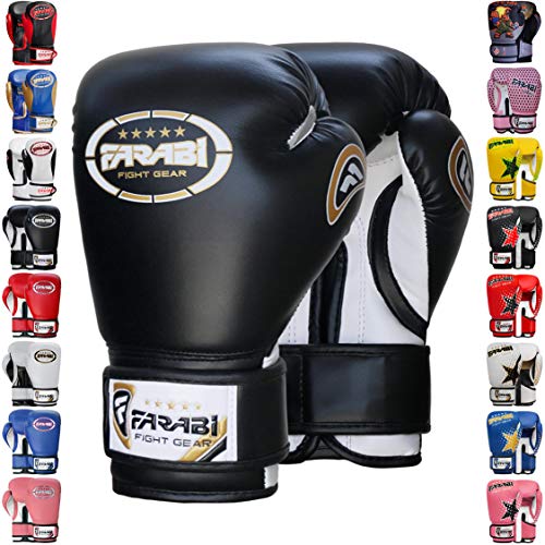 Farabi Boxing Gloves Kids Junior Muay Thai Kick Boxing Training MMA Punching Bag - color: Black, size: 6OZ