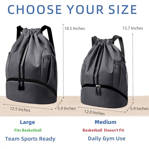 JELUTAR Drawstring Backpack Gym Bag with Shoes Pocket, Dark Grey - color: Dark Grey, size: Medium