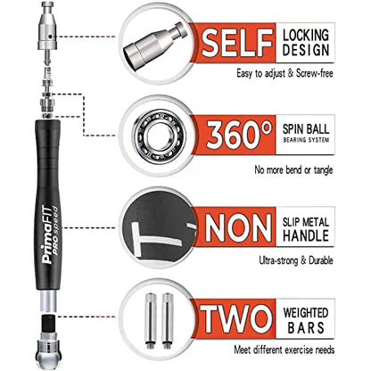 PrimaFIT Pro Speed Jump Rope for Adults, Weighted Skipping Rope for Boxing - color: Black