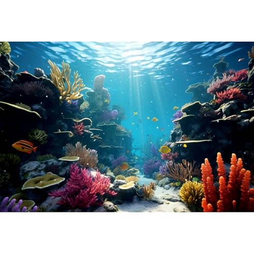 Tropical Ocean Fish Tank Background Colorful Exotic Coral Reef Aquarium Background Underwater Scene Marine Life Deep Ocean Terrarium Backgrounds Tropical Ocean Bed Reptile Tank Backgrounds 24x12in - color: Black_Blue, size: 24(W)x12(H)in