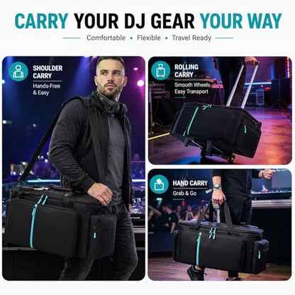 Rolling DJ Cable Bag with Wheels, DJ Equipment Bag with Laptop Compartment - color: Blue, size: With Wheels