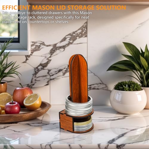 Canning Lid Rack Organizer, 2-Pack Wooden Holder for Regular & Wide Mouth Mason Jar Lids, Space-Saving Kitchen Countertop Storage Accessory
