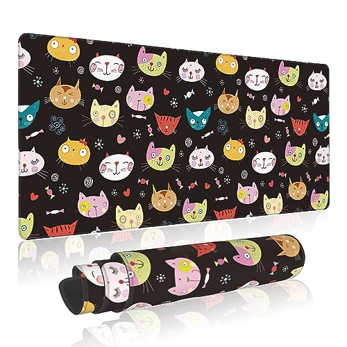 Large Mouse Pad Gay Colored Cat Extended Gaming Mouse Pad Desk Mat Stitched Edges Mousepad Non-Slip Rubber Base Keyboard Pad for Laptop Computer PC 35.4 x 15.7 inches - color: Gay Colored Cat
