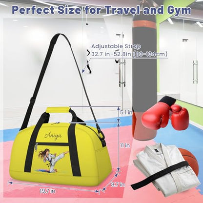 Custom Name Taekwondo Karate Duffle Bag for kids Girls - Personalized Martial Arts Gear Bag, Water-Resistant Sparring Equipment Bag, Taekwondo Yellow - color: Taekwondo Yellow