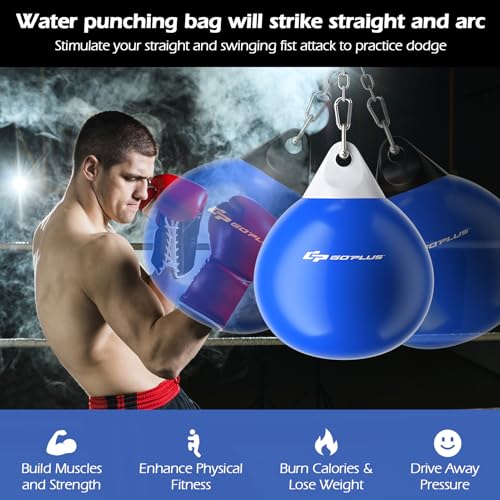 Goplus Water Aqua Bag, 21'' 180 Pound /18” 110 Pound Heavy Punching Bag with Adjustable Metal Chain, Water Injection Hose, Boxing Training Bag for Adults Fitness, MMA - style: Blue-21”, 180LBS