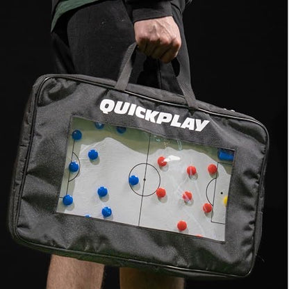 QuickPlay Magnetic Soccer Coaching Whiteboard 12x16in - Double-Sided | Two printed faces, Full & half field, Dry-erase surface, Player magnets & pen, Plan drills & set plays, Wall or table