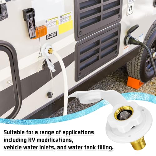 RV City Water Inlet with Check Valve, RV Fresh Water Inlet Replacement, Lead-free Brass 3/4 NH Female to 1/2 NPT Male, RV Water Inlet Connection for RV Camper Motorhome Trailer Marine, White - color: White