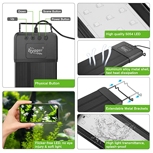 hygger 50W Smart Aquarium Light, Bluetooth LED Light with App Control, Full Spectrum Fish Tank Light with 24/7 Lighting Cycle, 5 Modes, Adjustable Timer, for 36"-42" Freshwater Planted Tank