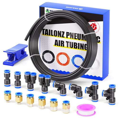 TAILONZ PNEUMATIC Black 6mm OD 4mm ID Polyurethane PU Air Hose Pipe Tube Kit 10 Meter 32.8ft - color: Black, size: 6mm OD/32.8ft/10m