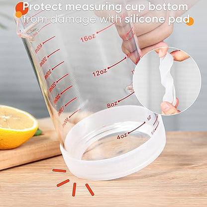 2 Cup Glass Measuring Cup with Handle, 77L High Borosilicate Glass Measuring Cup with V-Shaped and Three Scales (Cup, OZ, ML), Glass Liquid Beaker with Silicone Base, Double-Sided Measure Scales - size: 2 Cup, 500ML