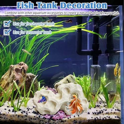 Small Aquarium Cave Ceramic Betta Fish Hideout Fish Tank Decoration Realistic Betta Habitat Shelter for Cichlid Crayfish Shrimp Hiding Resting (3.94" x 1.57" x 2.36")