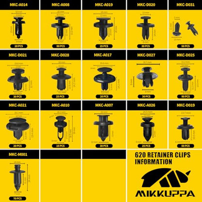 MIKKUPPA 635PCS Car Push Retainer Clips - 16 Sizes Nylon Bumper Fender Plastic Rivets Automotive Clips Auto Fasteners with 10 Cable Ties and Fasteners Remover Replacement for Toyota GM Ford Honda