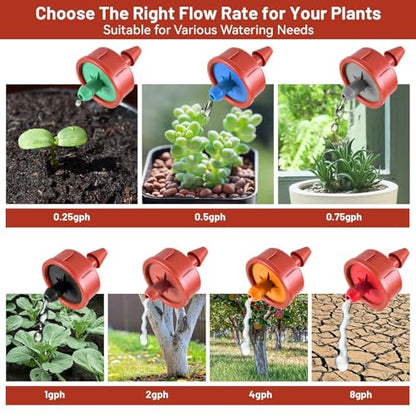 100 PCS 0.5 GPH Pressure Compensating Drip Irrigation Spot Watering Dripper, Gentle Flow Anti-Clog Drip Irrigation Emitters Heads Irrigation Drippers Parts for Indoor Outdoor Small Potted Plants - size: 0.5 GPH 100PCS