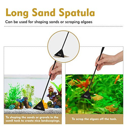 hygger Long Stainless Steel Premium Aquarium Tools, 4 PCS Aquatic Plant Tweezers Scissors Spatula Kits Comes with 1 Cleaning Cloth, for Fish Tank Starters