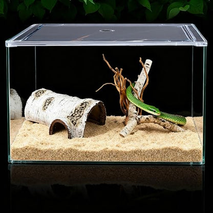 Natural Reptile Hide Basking Platform, Hideout Decor for Aquarium, Fish Tank, Bearded Dragon, Gecko, Shrimp, Betta (Birch Tree Hiding Cave, Small)