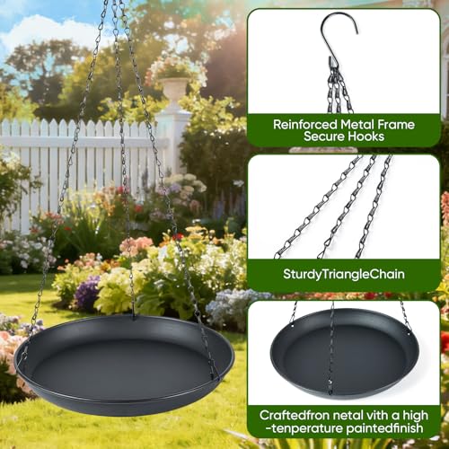 Plant Hanger Indoor Outdoor, 2-Pack Black Metal Hanging Plant Shelf & Window Planter Basket with 9.8/11.8 Inch Trays - Heavy Duty Plant (9.8in-2Pack, 2PACK) - size: 9.8in-2Pack