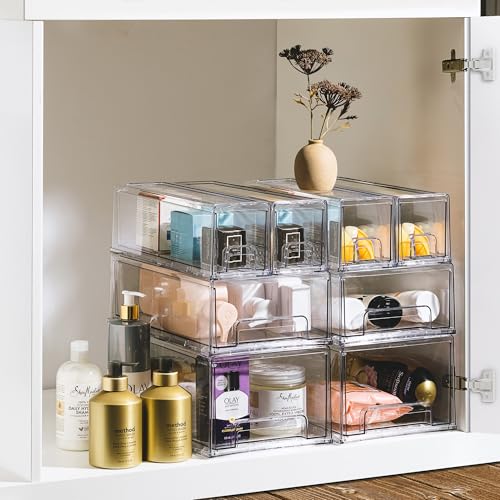 Sorbus Small Wide Clear Storage Drawers (2 Pack) – Stackable Storage Drawers for Pantry, Fridge, or Cabinet – Slide Out Clear Bins with Handles for Organizing