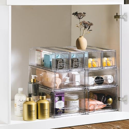 Sorbus Small Clear Stackable Storage Drawers – 2-Pack Plastic Organizer Bins with Handles – Stackable Pull-Out Storage Drawers for Closet, Pantry, Office, Bathroom, Craft, and Toy Organization