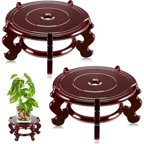 2 Pcs 4 to 12 in Wooden Plant Stands Indoor Chinese Oriental Plant Stand for Vase Fishbowl Flower Pot Lamp Redwood Base Vintage Display Rack Decor(4 Inch) - size: 4 Inch