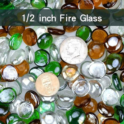 OnlyFire Fire Pit Glass Rocks 10 lbs, High Luster Fire Glass Beads 1/2 Inch, Tempered Glass Marbles for Propane/Natural Gas Fire Pit, Fireplace, Multicolor & Blends Available - color: Emerald Green+Crystal Ice+Caramel