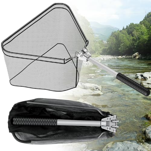 Pawfly Fishing Net with Collapsible Aluminum Handle and Nylon Mesh for Aquarium Pond Freshwater and Saltwater, Minnow Net for Bait and Trout, Portable Fishing Landing Net - size: 10" x 13" Net - Aluminum Handle