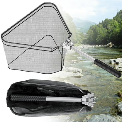 Pawfly Fishing Net with Collapsible Aluminum Handle and Nylon Mesh for Aquarium Pond Freshwater and Saltwater, Minnow Net for Bait and Trout, Portable Fishing Landing Net - size: 10" x 13" Net - Aluminum Handle