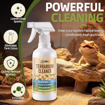 Bearded Dragon Tank Cleaner Kit with Brush, 16oz Reptile and Amphibian Habitat Cleaning Kit for Turtle, Gecko, Lizard Terrarium, Quickly Removes Waste and Messes