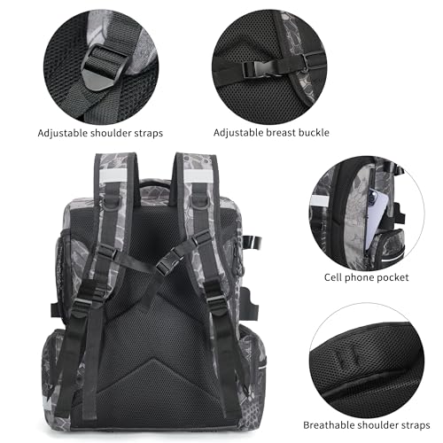 Fishing Tackle Backpack, 45L Storage Waterproof Travel Bag Store Fishing Gear with Insulated Top Pocket
