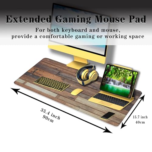 Computer Desk Pad, Gaming Mouse Pad Large Mousepad, The Mousepad Non-Slip Rubber Base Waterproof with Stitched Edges, 35.4 X 15.7 inch for Work/Game/Office/Home Old Wood Plank Background - color: Old Wood Plank Background