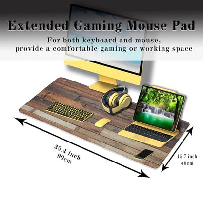 Computer Desk Pad, Gaming Mouse Pad Large Mousepad, The Mousepad Non-Slip Rubber Base Waterproof with Stitched Edges, 35.4 X 15.7 inch for Work/Game/Office/Home Old Wood Plank Background - color: Old Wood Plank Background