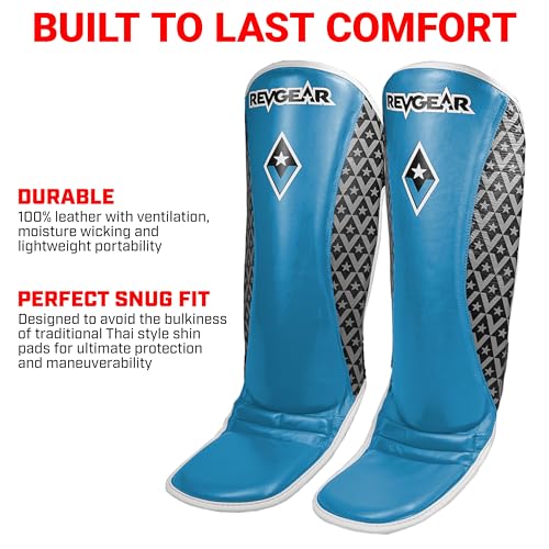 Revgear Superlite Light Weight Leather Shin Guards | for Martial Arts/MMA - color: Blue, size: Small