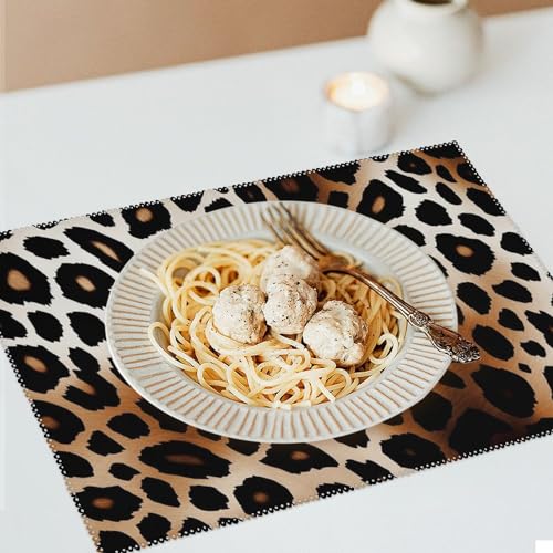 Placemat Set of 4 Washable Place Mats Heat Resistant Leopard Print Table Mats for Kitchen Non-Slip Placemats Wipeable Desktop Protection Mat for Dining Table - color: Leopard Print