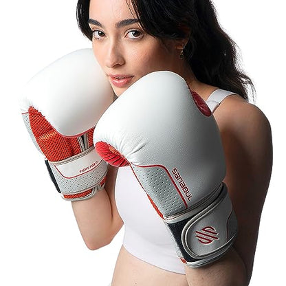 Sanabul Hyperstrike Boxing Gloves for Women, Kickboxing MMA Muay Thai Gloves, Training Sparring Punching Heavy Bag. - color: Red/White, size: 10 oz