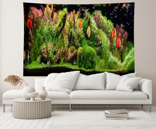 15x8ft Fish Tank Backdrop Aquarium Underwater Grass Leaves Aquatic Plant River Stone Bed Lake Fish Background Diving Holiday Fishing Party Decoration Photo Props Wallpaper
