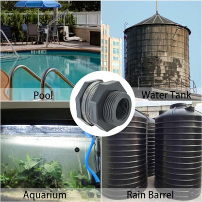 YSIL PVC Bulkhead Fitting 1 Inch Female Water Tank Connector with Plugs Pipe Fitting for 1-7/8"(48 mm) Water Tanks,Rain Barrels, Aquariums,Pools 5 Pack