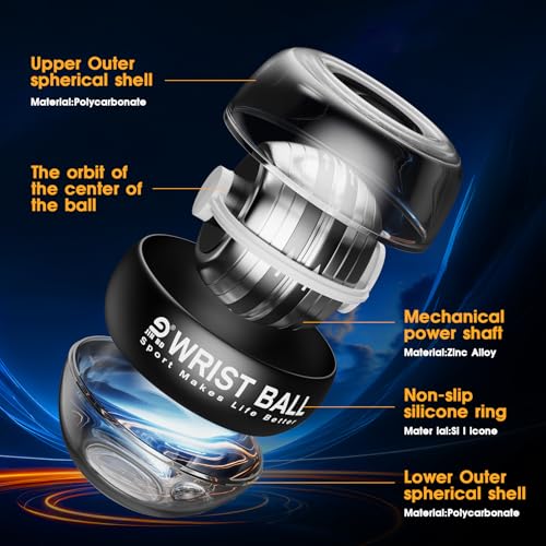 JIN BD Auto-Start Wrist Ball – GYRO Ball Trainer - color: Black (No Light)